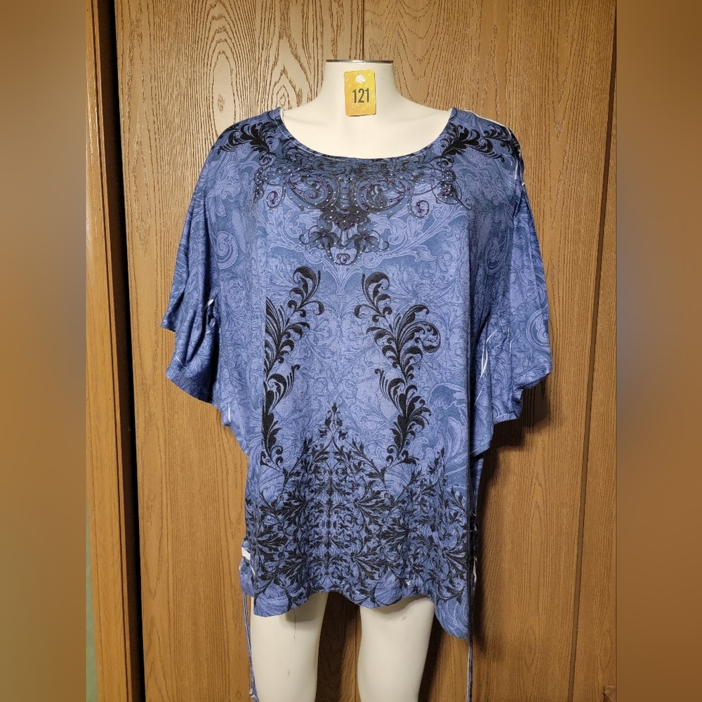 3XL Blue Beaded Top Fashion Bug